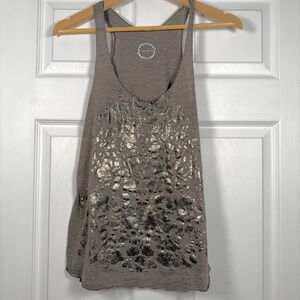 Planetarium Botanical Tank Top Hand Printed Gold Foil Leaves